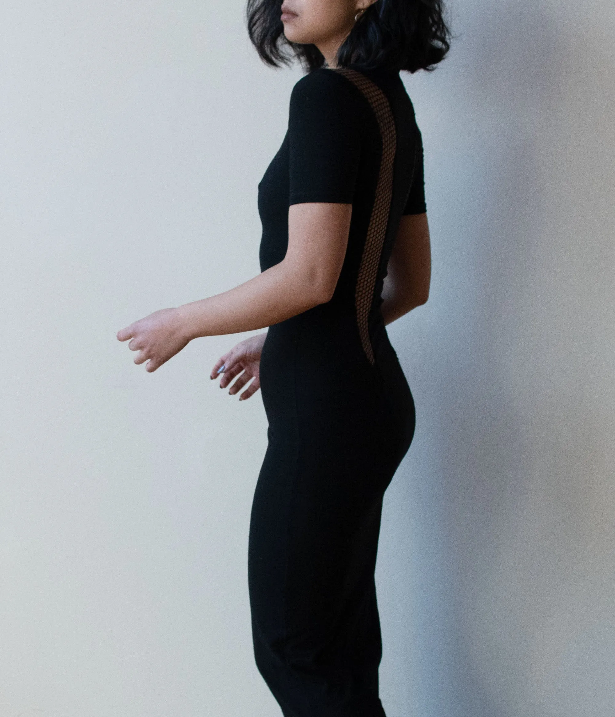 1990s Black Wool Fishnet Dress