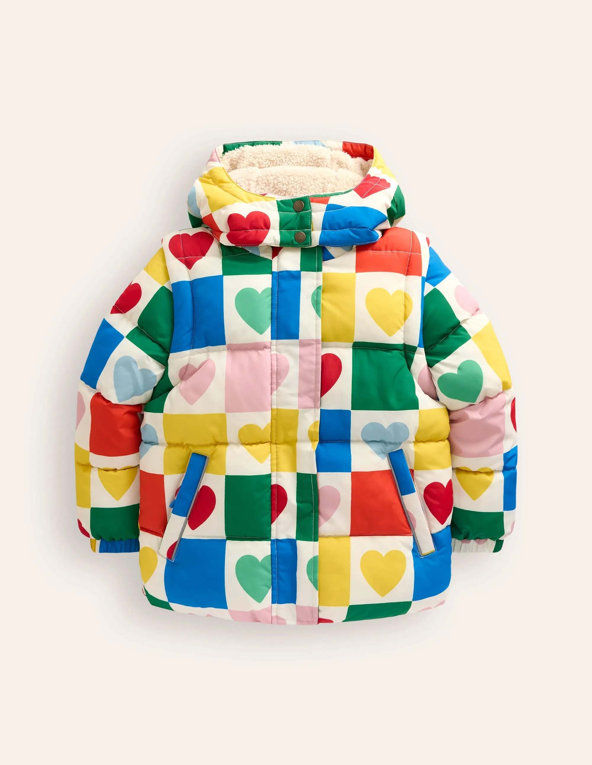 2-in-1 Padded Coat-Multi Chequerboard Hearts