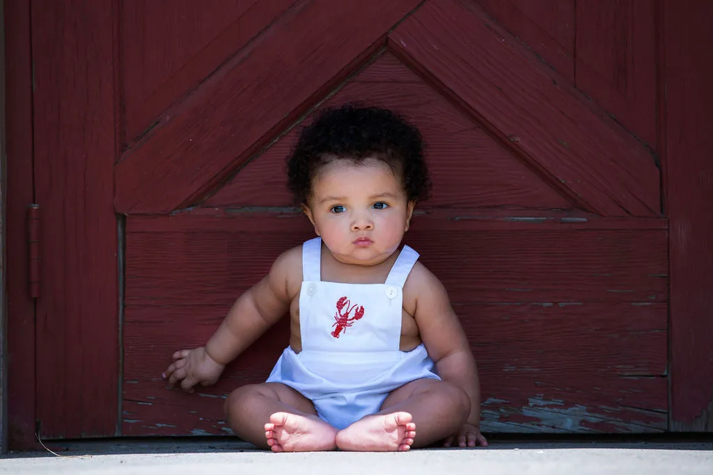 20039W-Smocked Kickin Crawfish White Baby Boy Bubble Romper