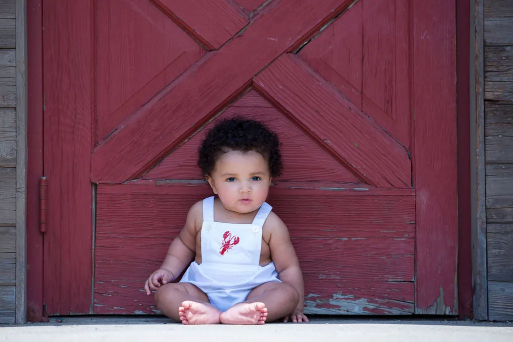 20039W-Smocked Kickin Crawfish White Baby Boy Bubble Romper