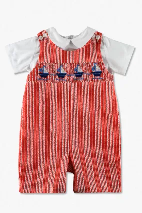 20113-Sailboats Seersucker Baby Boy Romper