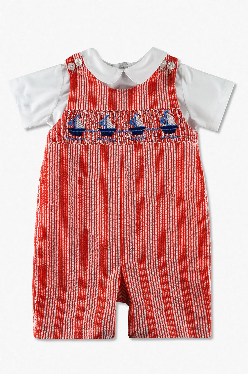 20113-Sailboats Seersucker Baby Boy Romper
