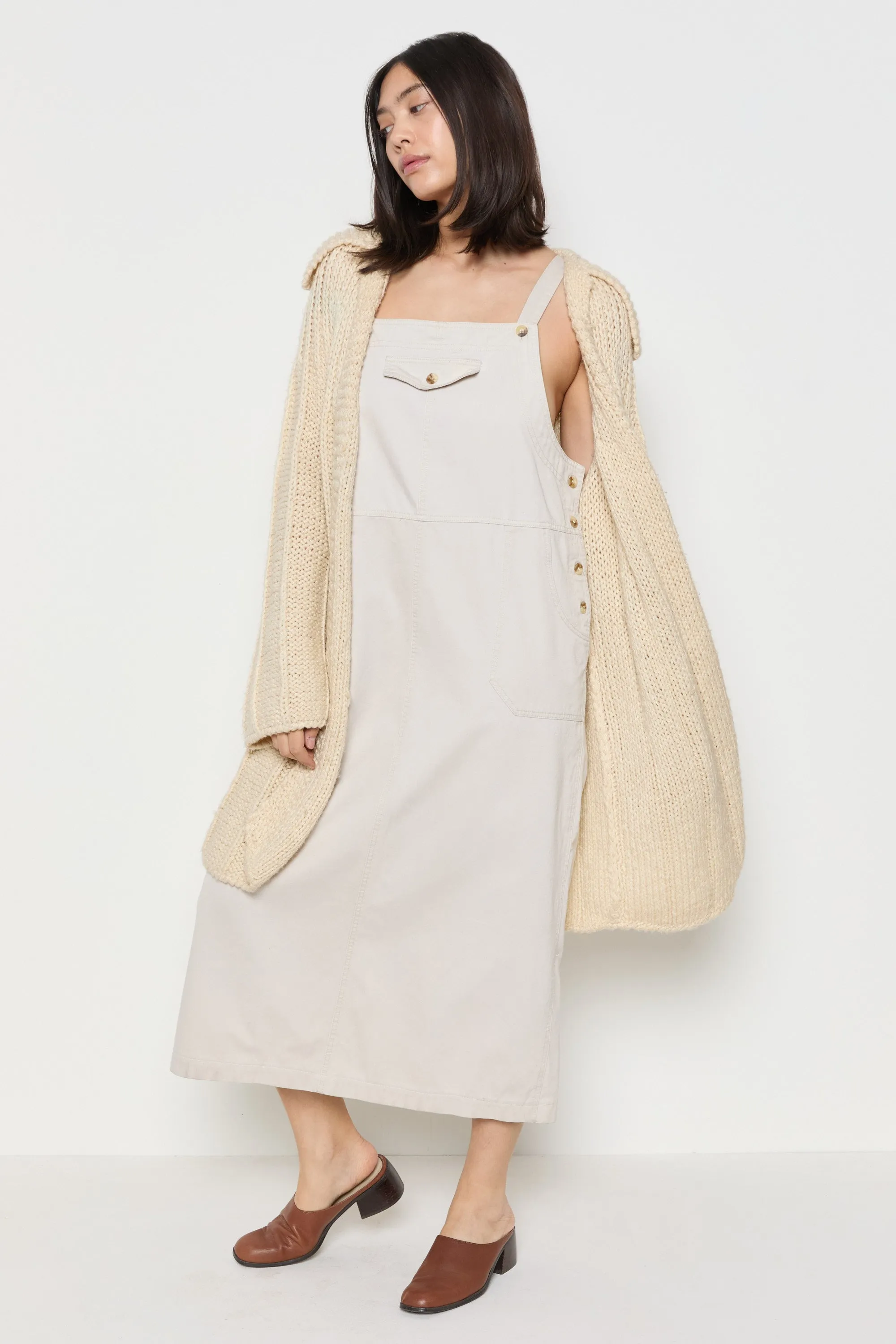 70s Cream Hand Knit Wool Slouchy Duster Cardigan L