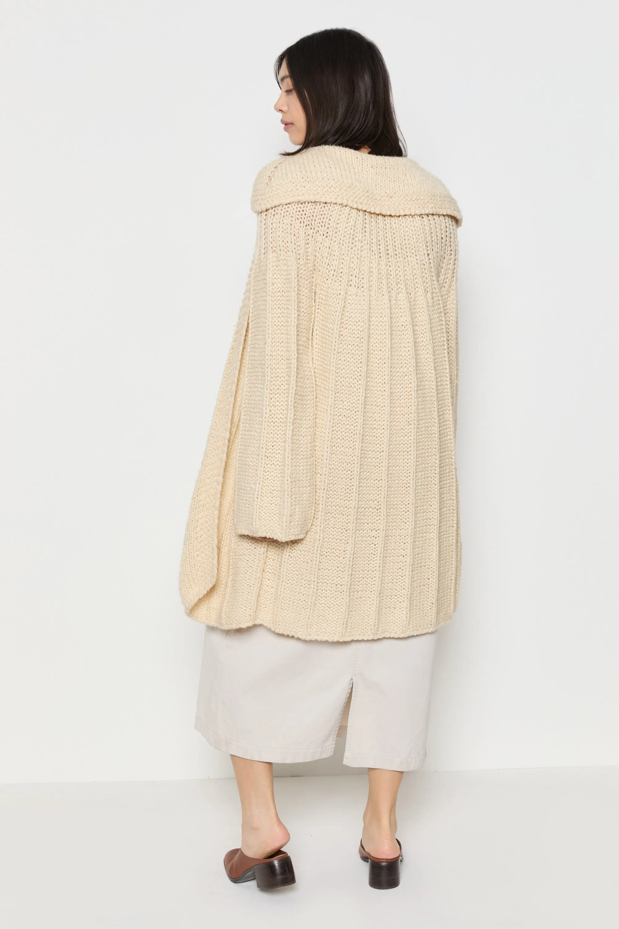 70s Cream Hand Knit Wool Slouchy Duster Cardigan L