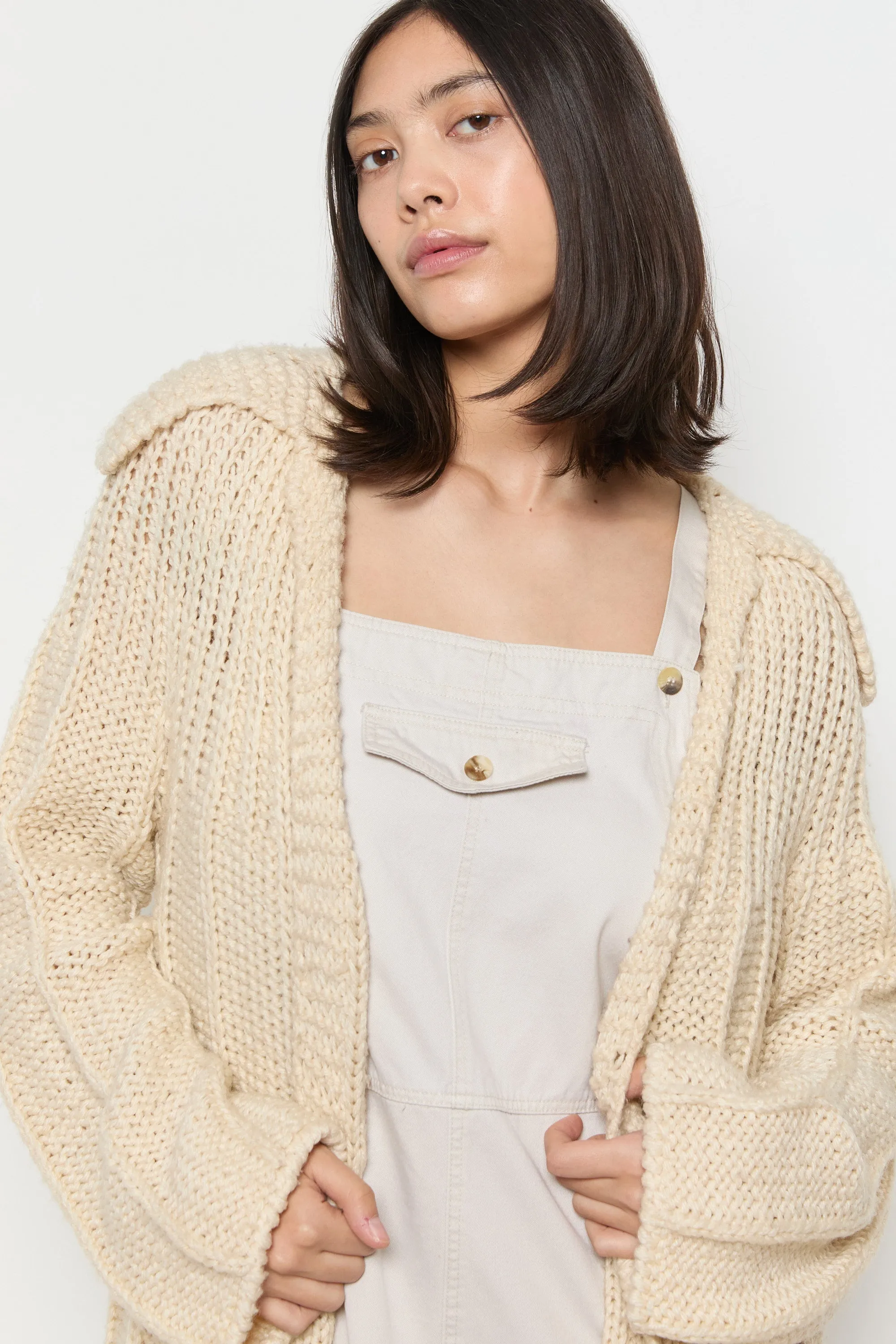 70s Cream Hand Knit Wool Slouchy Duster Cardigan L