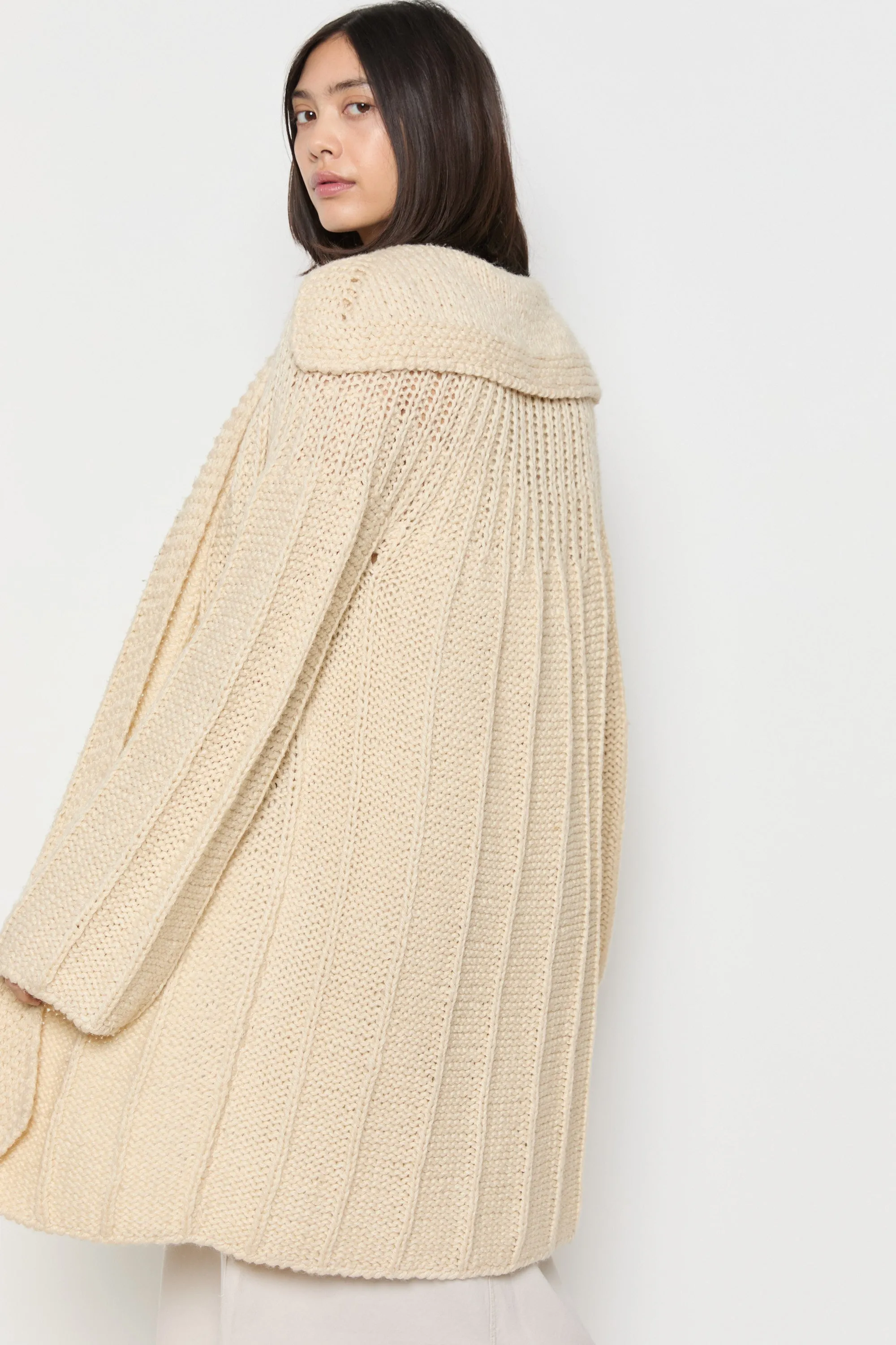 70s Cream Hand Knit Wool Slouchy Duster Cardigan L