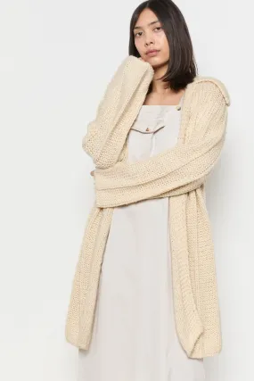 70s Cream Hand Knit Wool Slouchy Duster Cardigan L