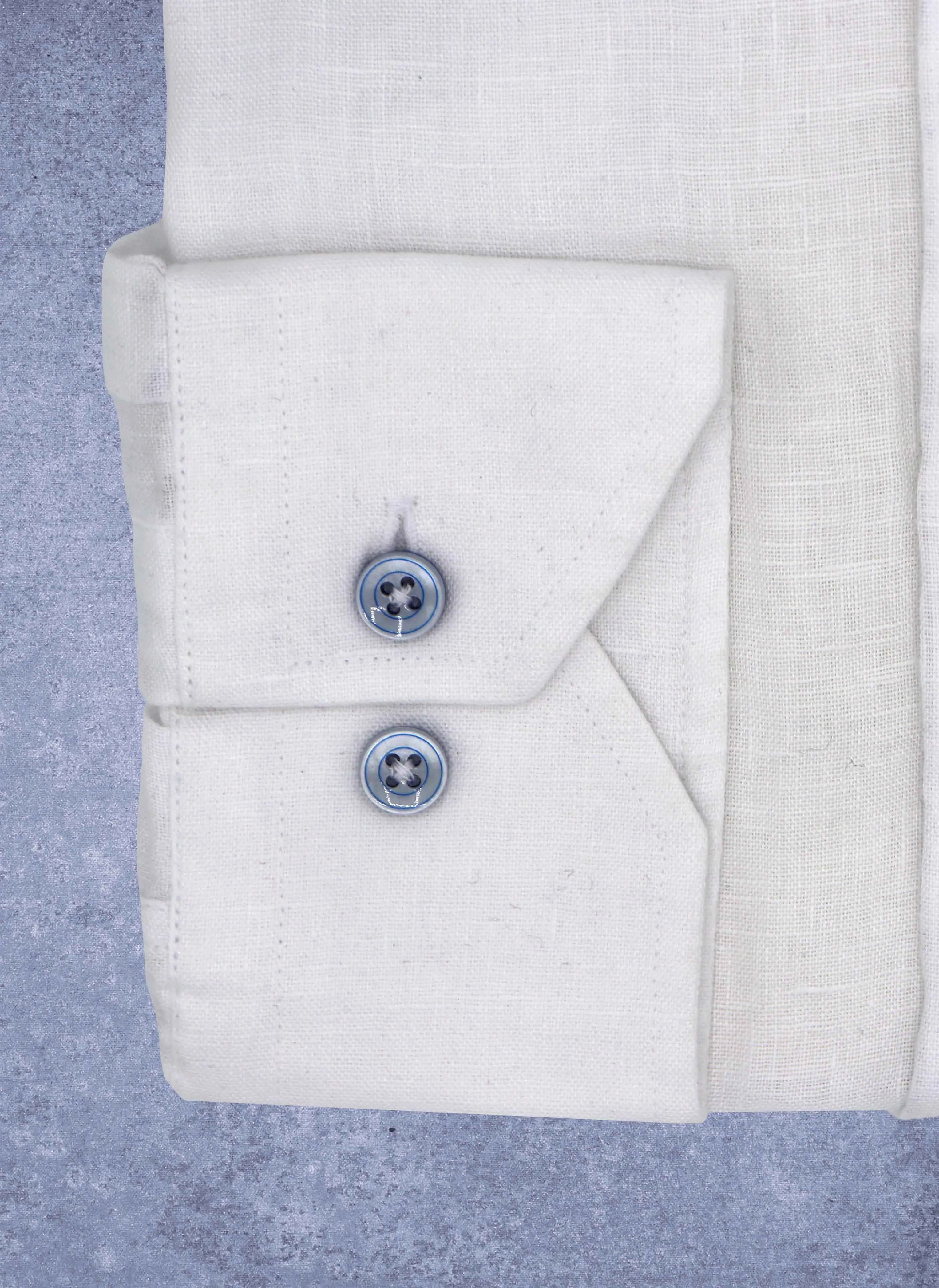 Alexander in White Linen With Contrast Collar, Featuring Custom Roll-up Cuff
