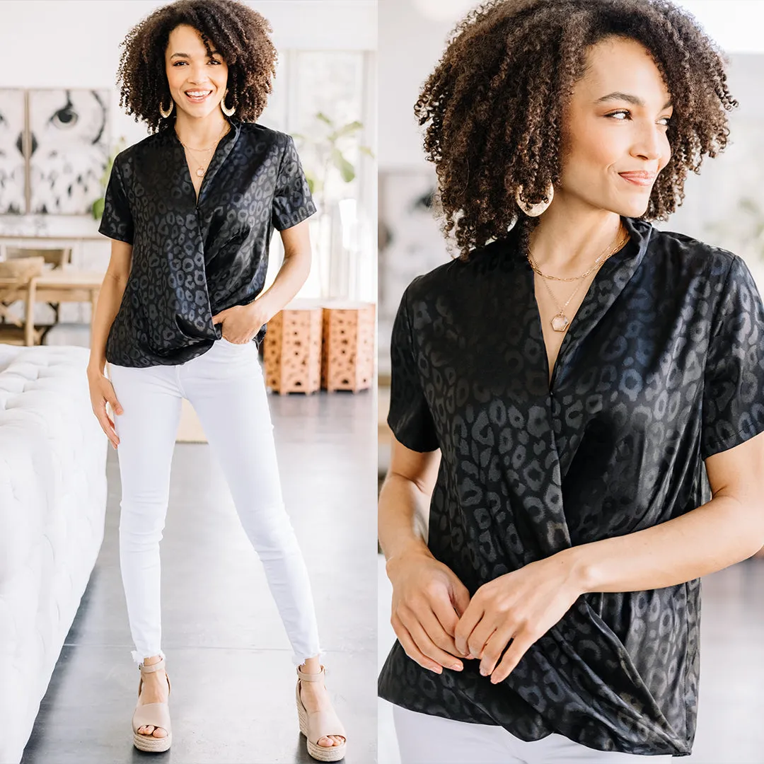 All My Love Black Satin Leopard Blouse