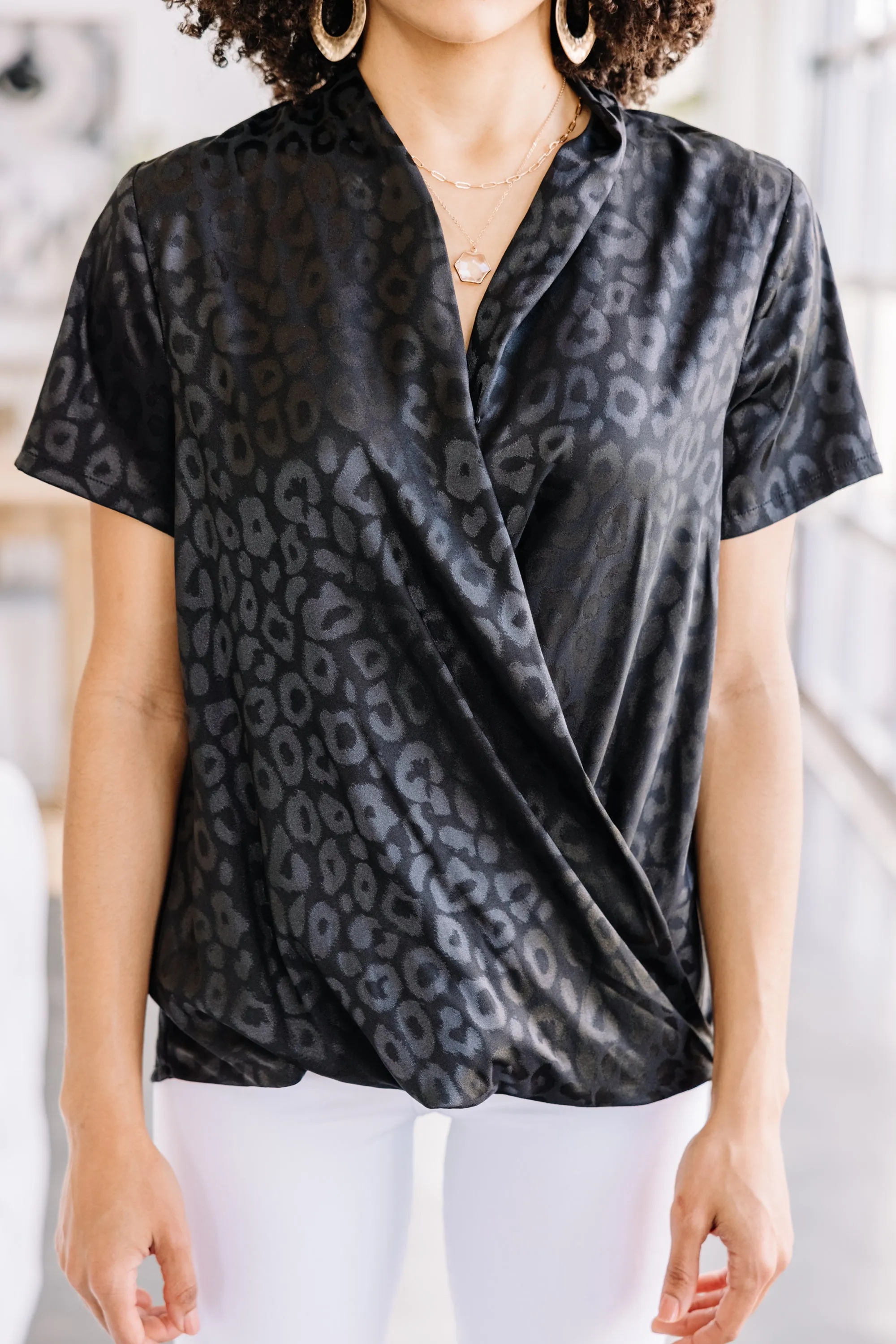 All My Love Black Satin Leopard Blouse