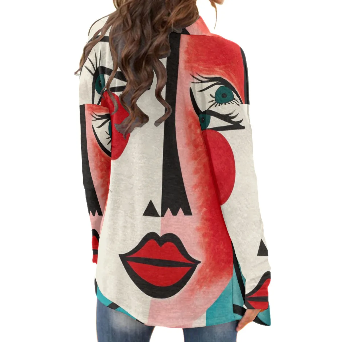 All-Over Print Women's Cardigan With Long Sleeve 85 face, abstract, print