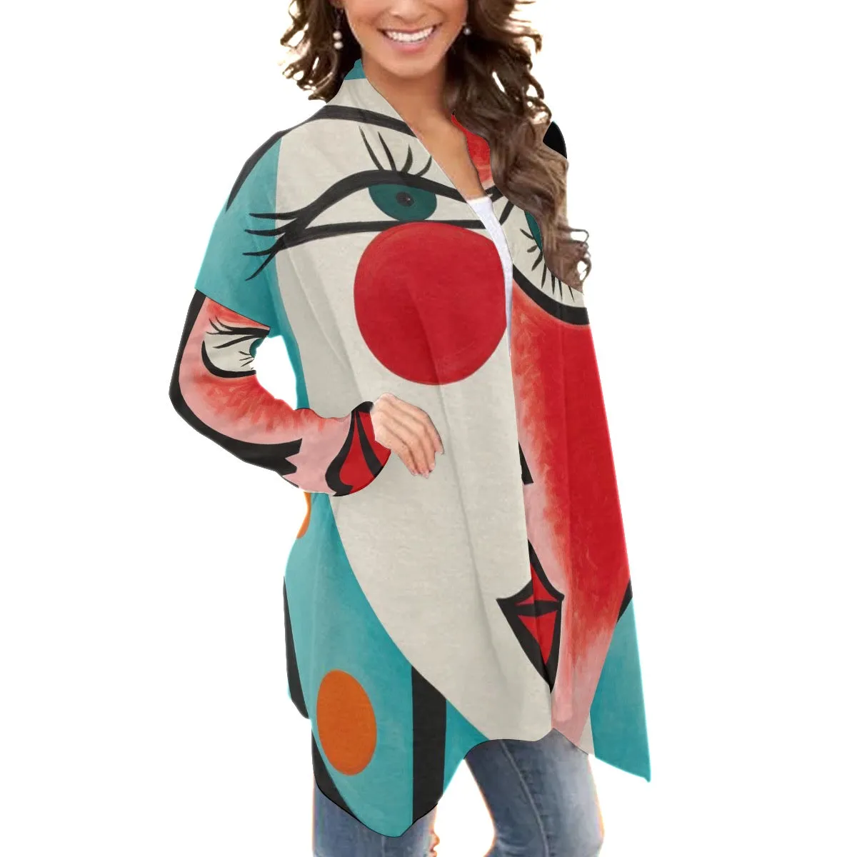 All-Over Print Women's Cardigan With Long Sleeve 85 face, abstract, print