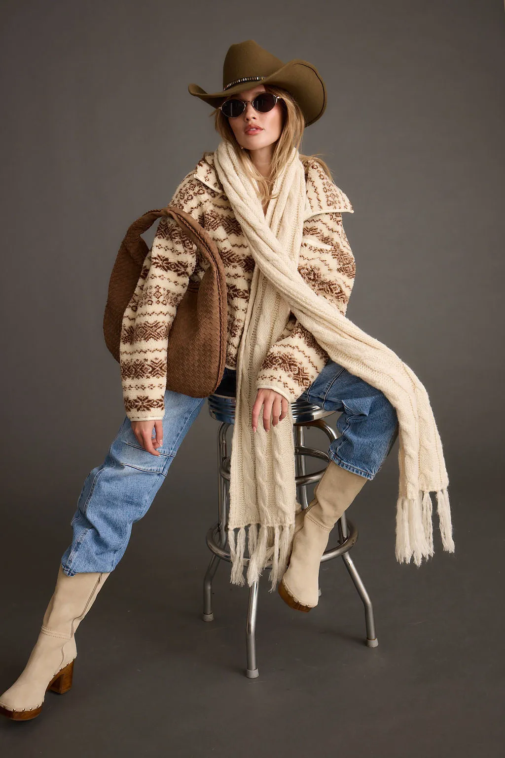 Arizona Cream Printed Sherpa Jacket