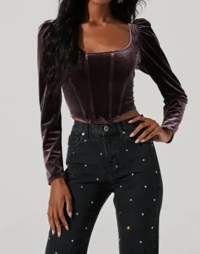 Ashbury Velvet Corset Long Sleeve Top in Raisin
