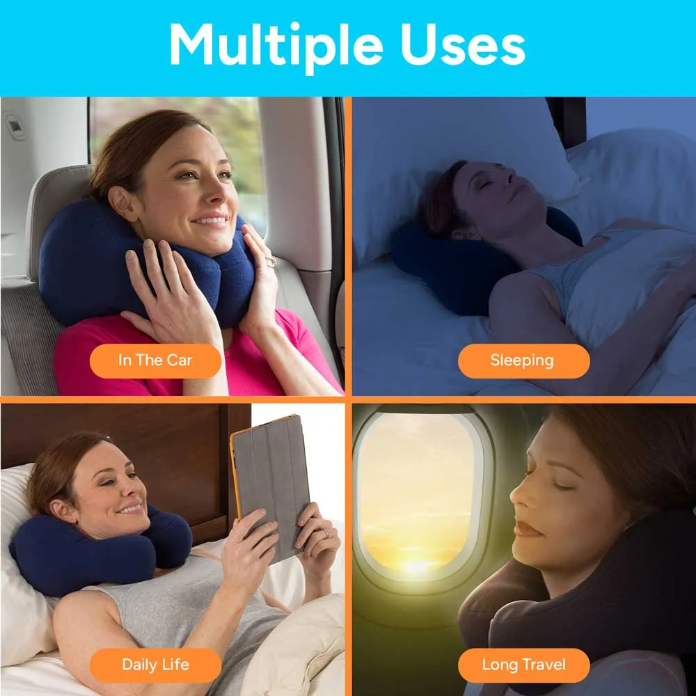 Award-winning Travel Neck Pillow, Perfect Neck Support in a Car,  Medium, Blue