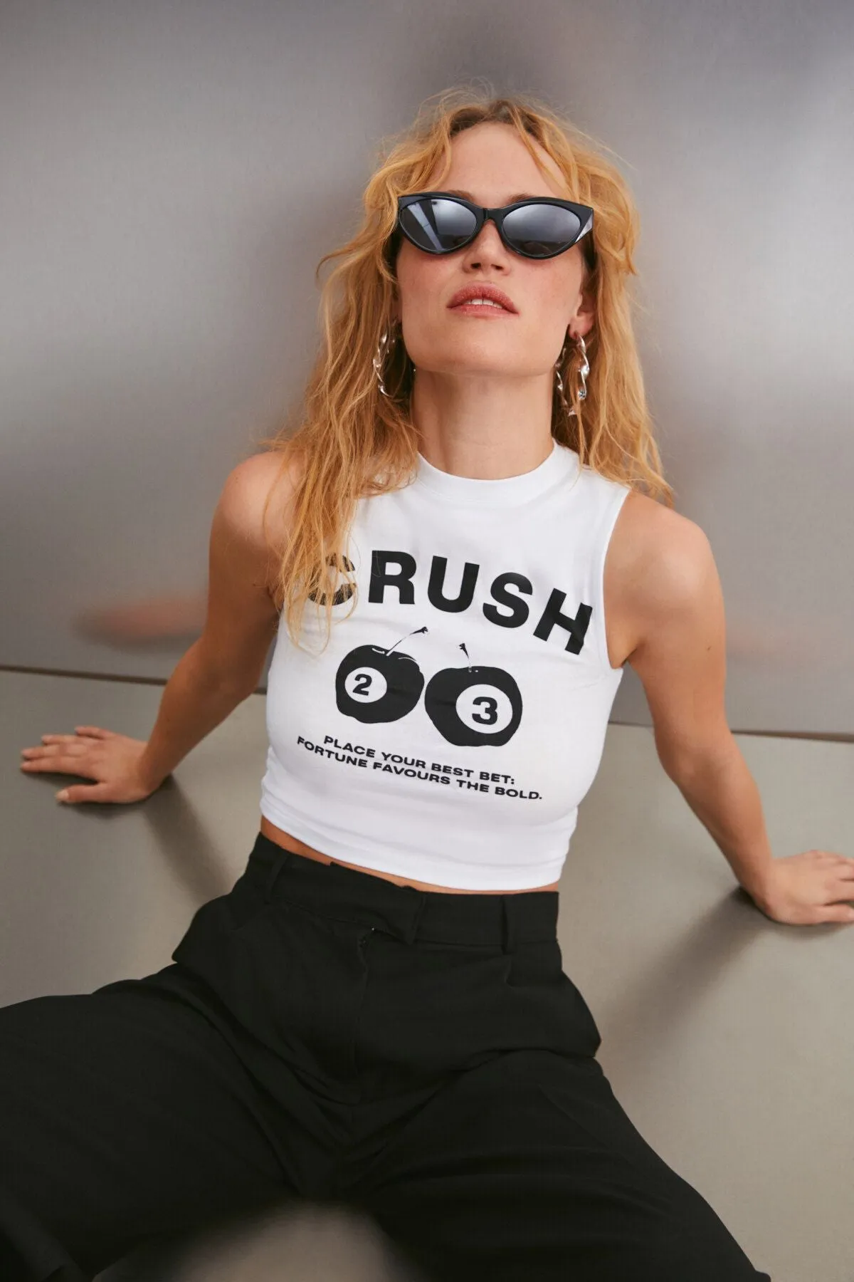 Azura Women Printed Short Sleeve Crop White T-shirt