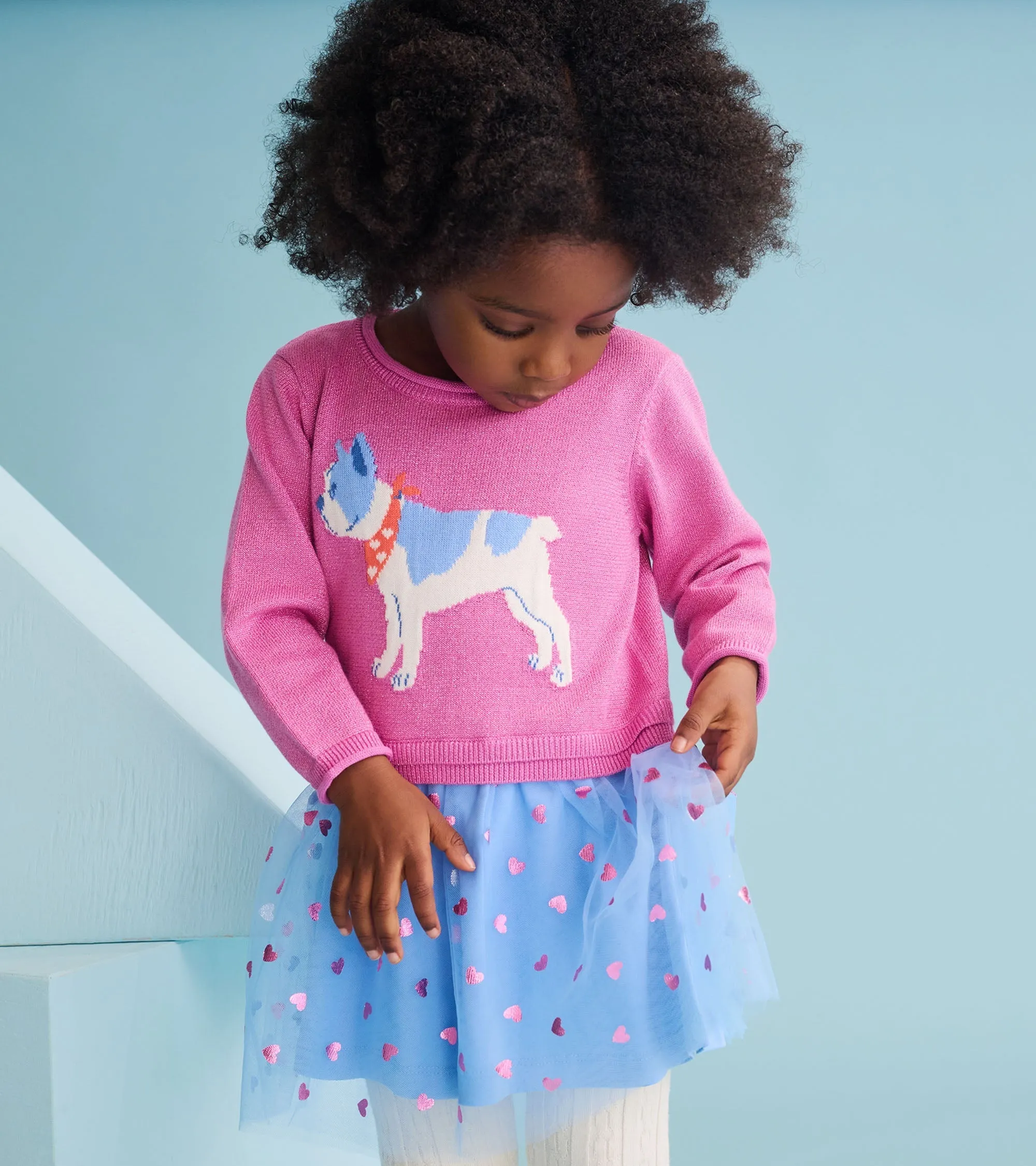 Baby & Toddler Girls French Bulldogs Drop Waist Sweater Dress
