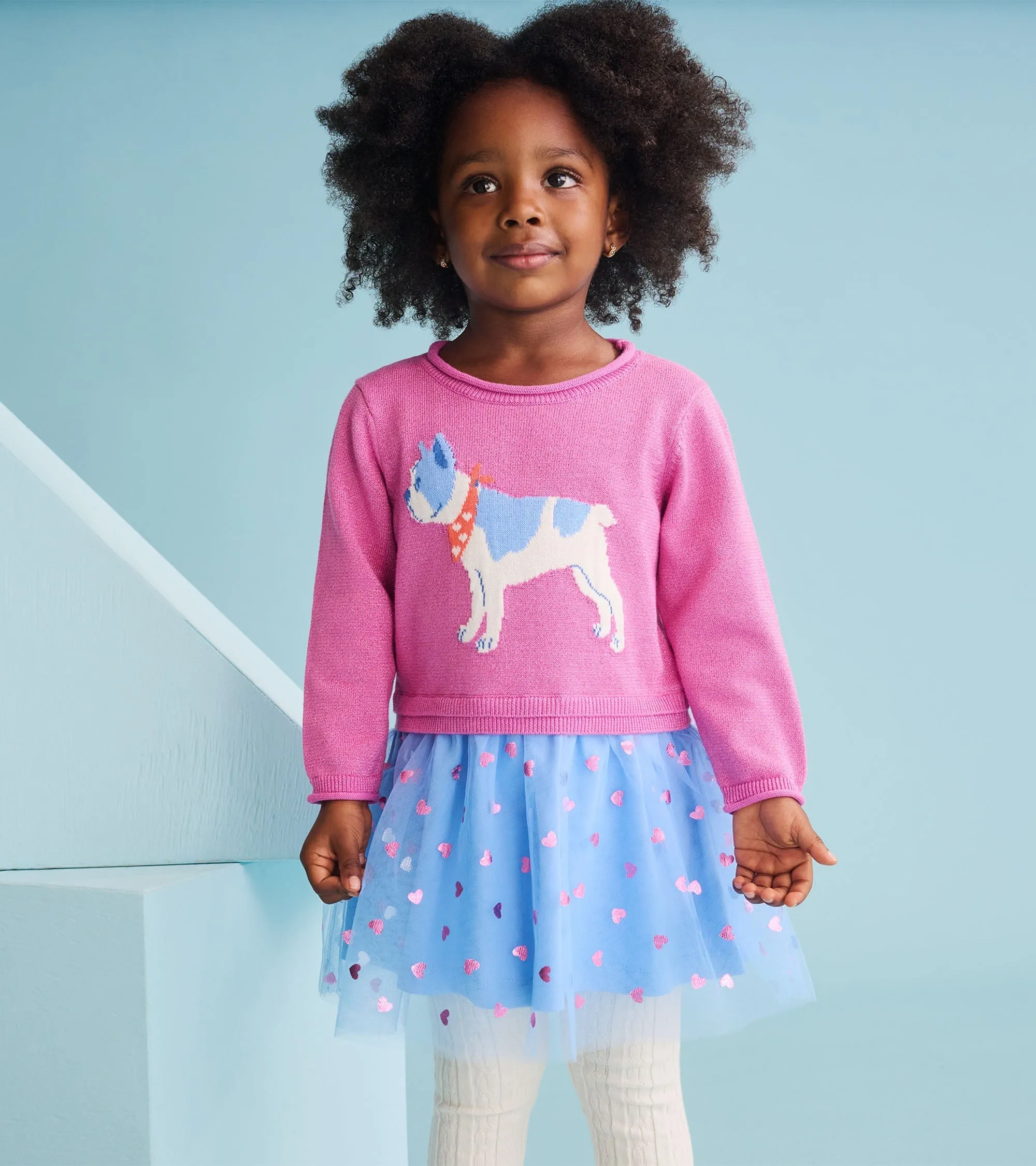 Baby & Toddler Girls French Bulldogs Drop Waist Sweater Dress