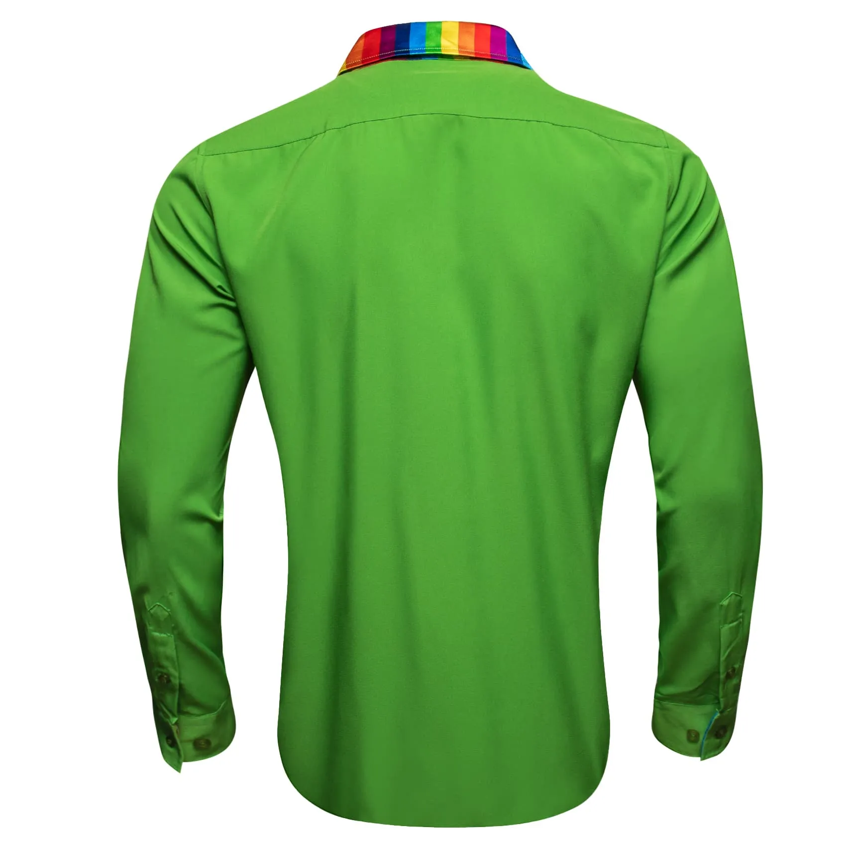 Barry Wang Lime Green Shirt Splicing Rainbow Color Collar Cuffs Shirt