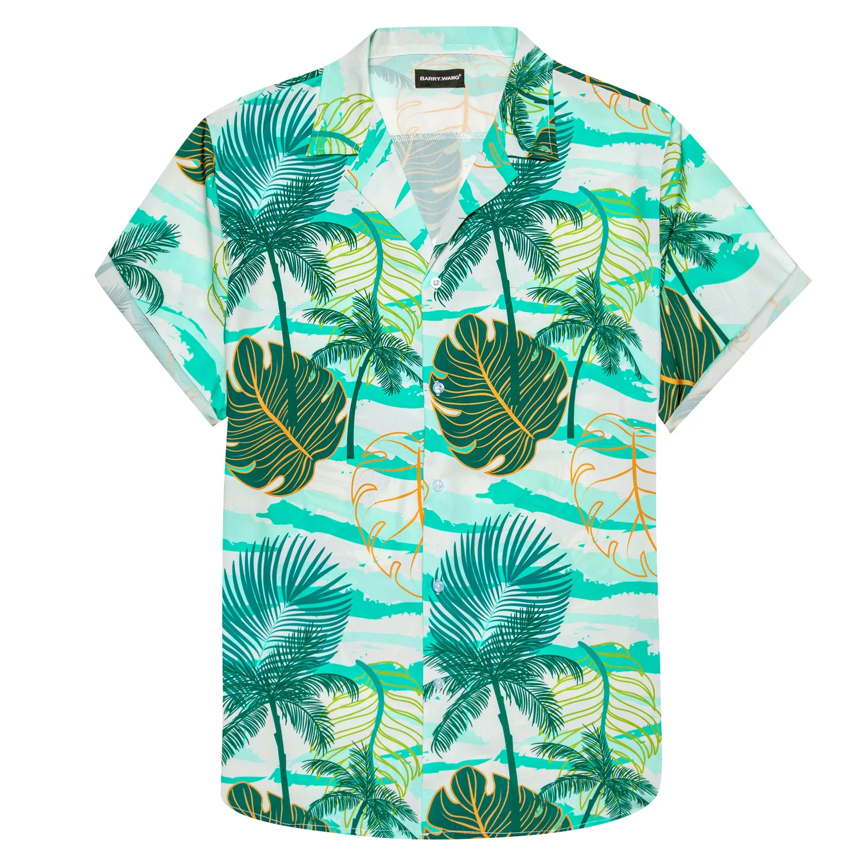 Barry Wang Mens Green Floral Pattern Short Sleeves Summer Hawaii Shirt