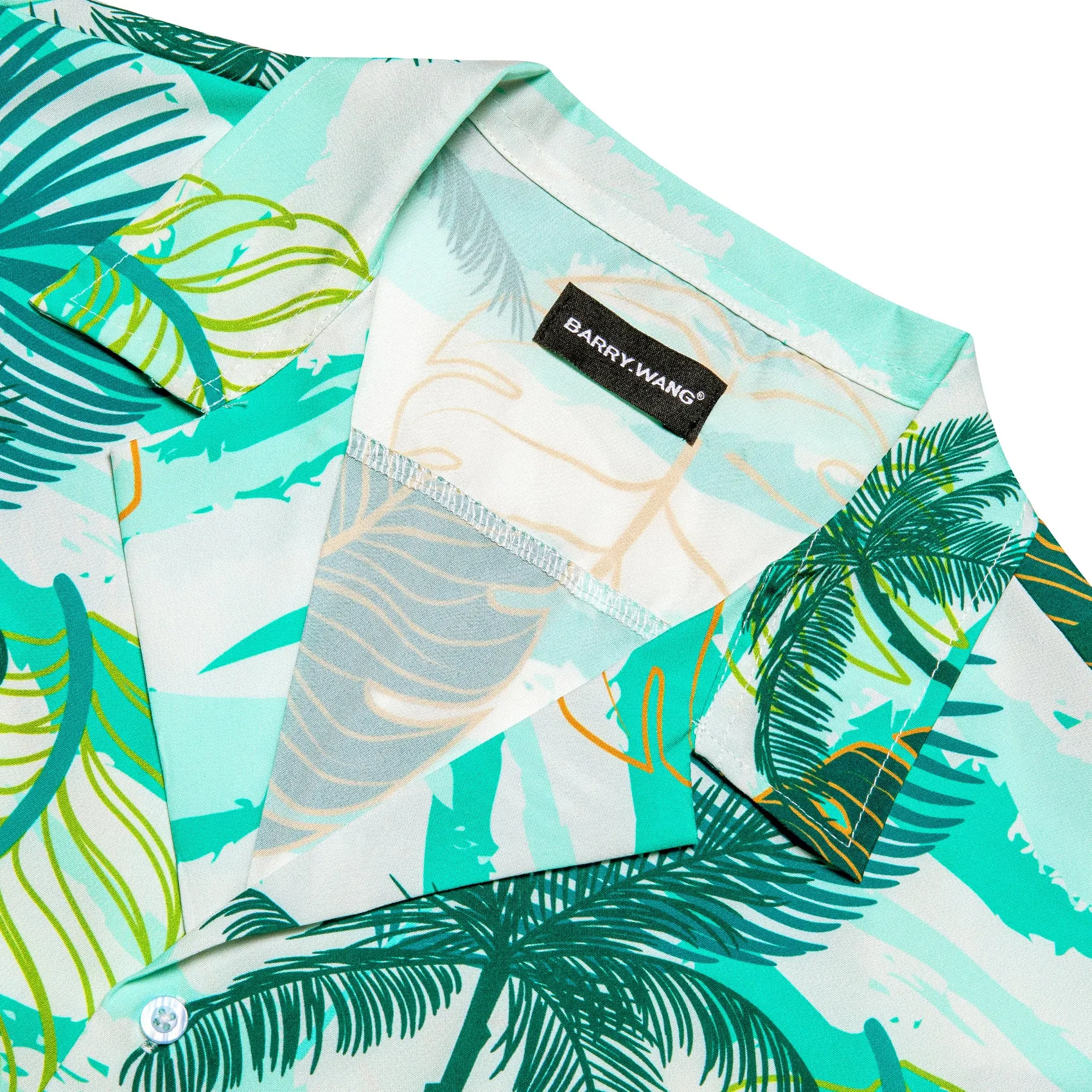 Barry Wang Mens Green Floral Pattern Short Sleeves Summer Hawaii Shirt