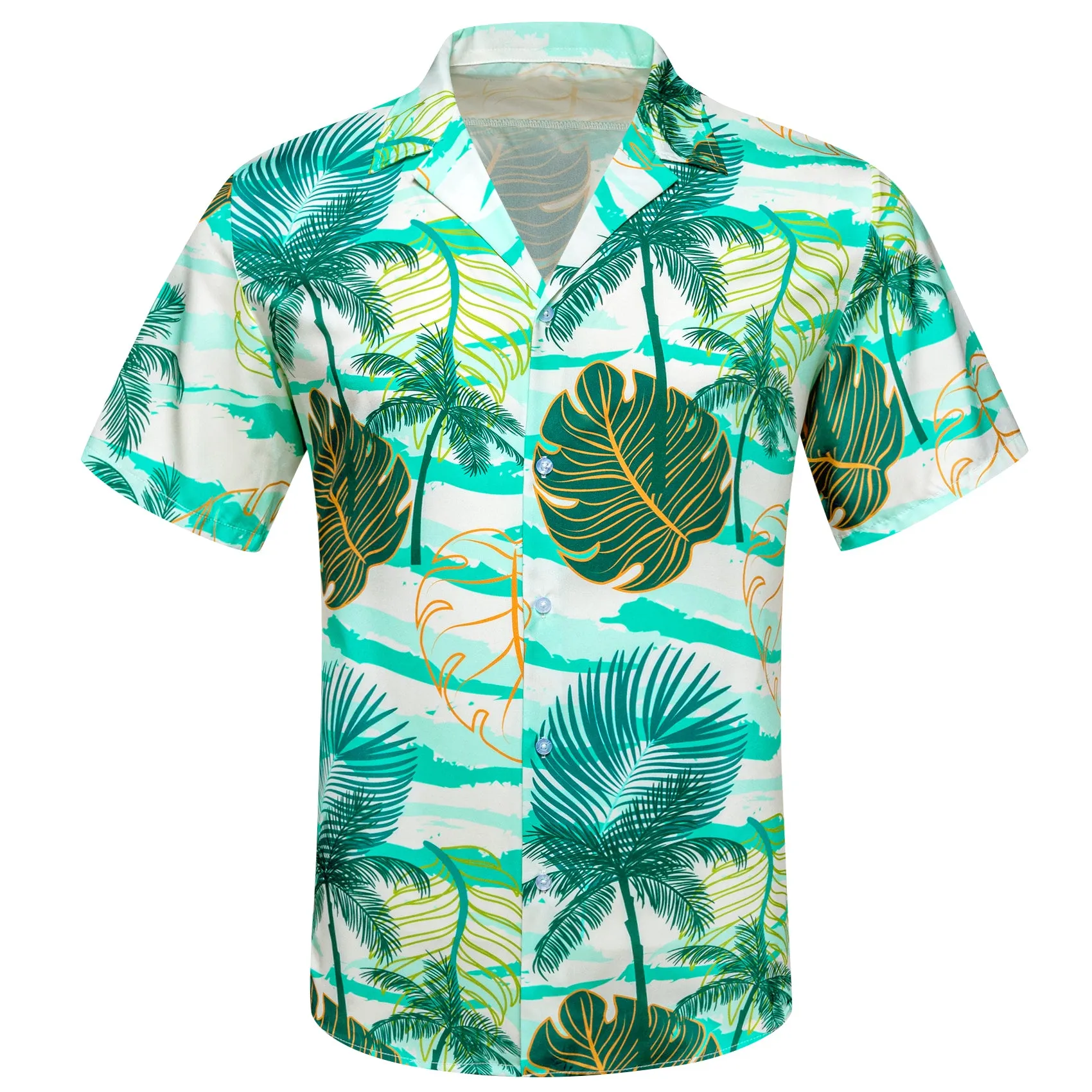 Barry Wang Mens Green Floral Pattern Short Sleeves Summer Hawaii Shirt