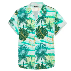 Barry Wang Mens Green Floral Pattern Short Sleeves Summer Hawaii Shirt