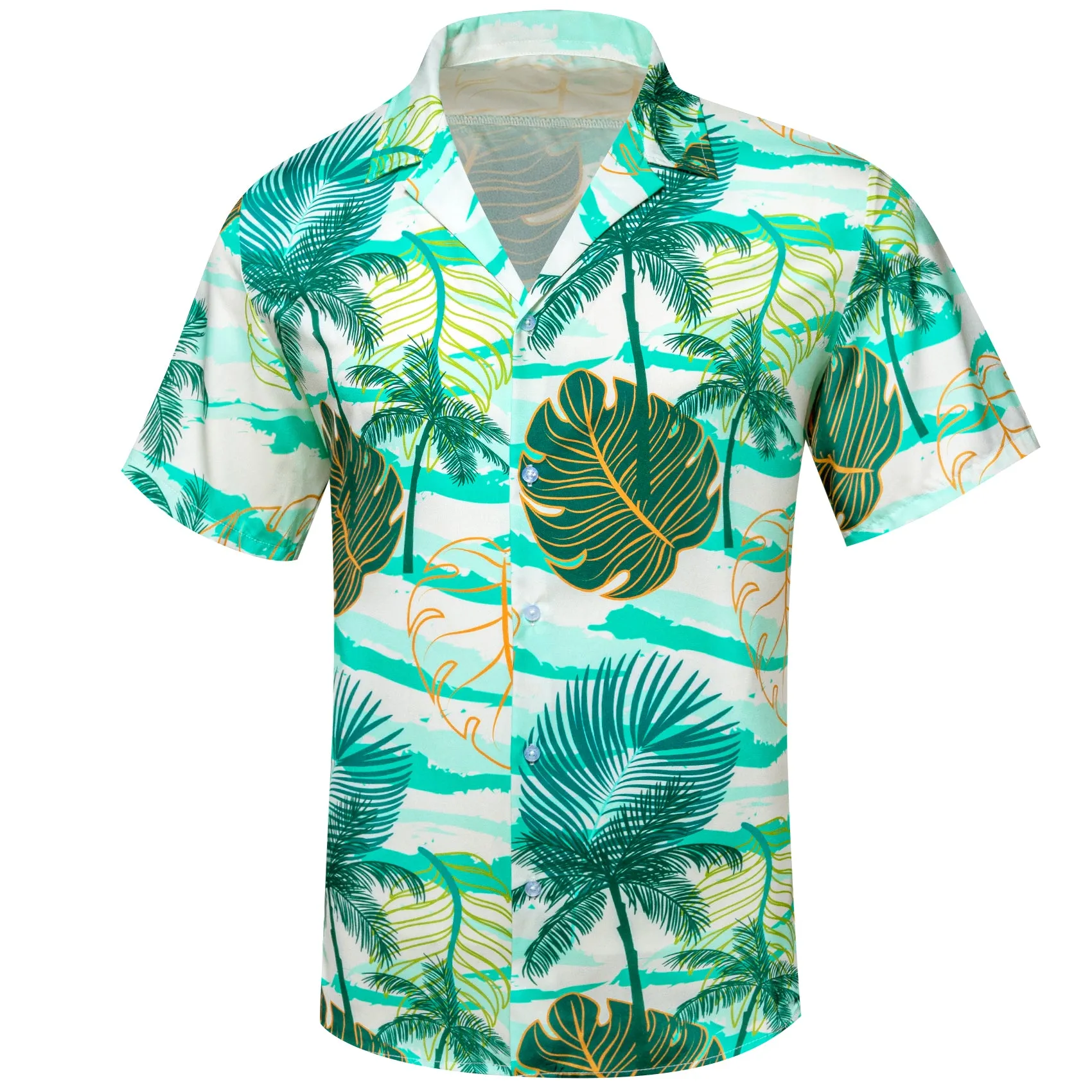 Barry Wang Mens Green Floral Pattern Short Sleeves Summer Hawaii Shirt