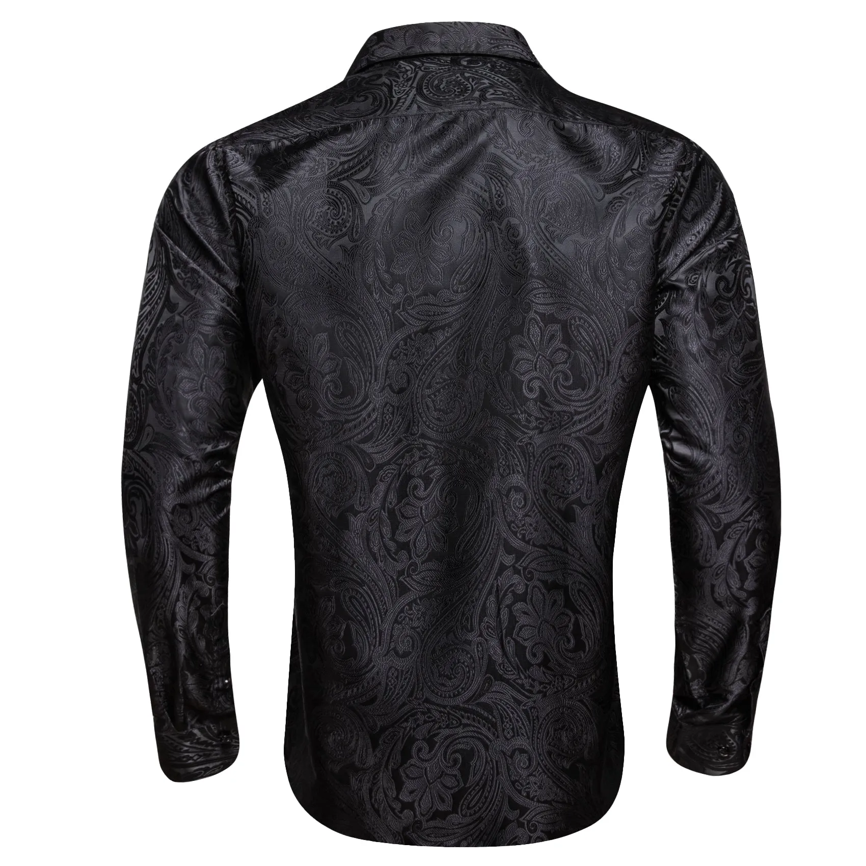 Barry Wang Paisley Pattern Shirt Black Jacquard Men's Silk Dress Shirt