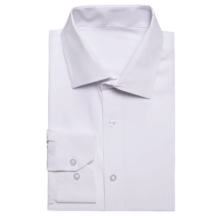 Barry Wang Plain Solid Pure White Shirt Silk Button Dress Collar Shirt