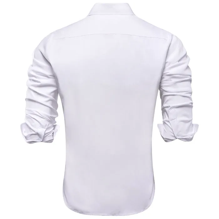 Barry Wang Plain Solid Pure White Shirt Silk Button Dress Collar Shirt