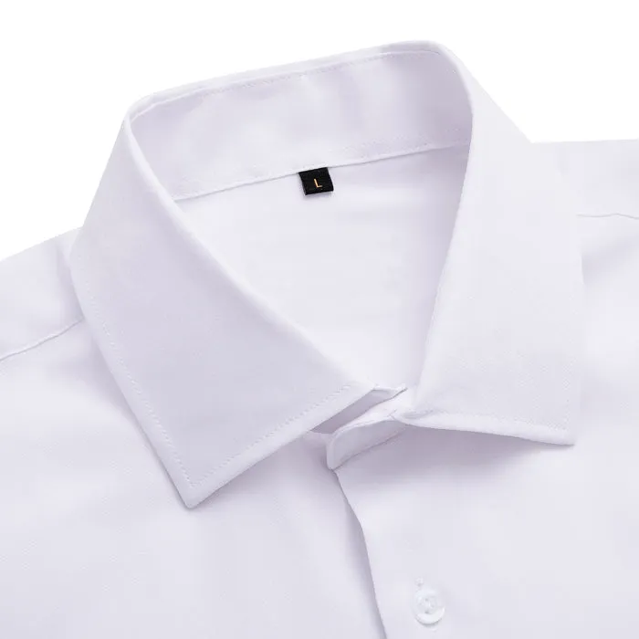 Barry Wang Plain Solid Pure White Shirt Silk Button Dress Collar Shirt