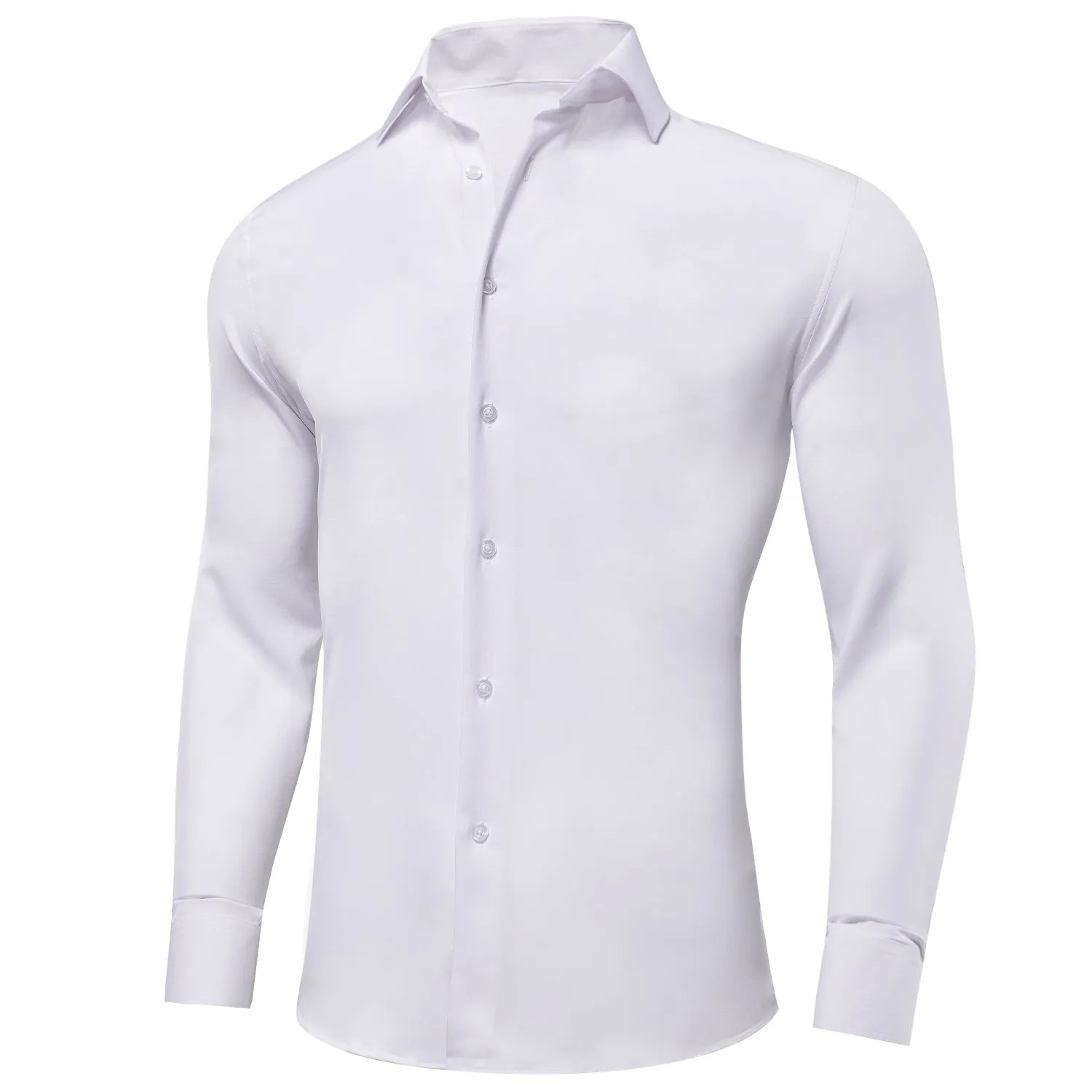 Barry Wang Plain Solid Pure White Shirt Silk Button Dress Collar Shirt