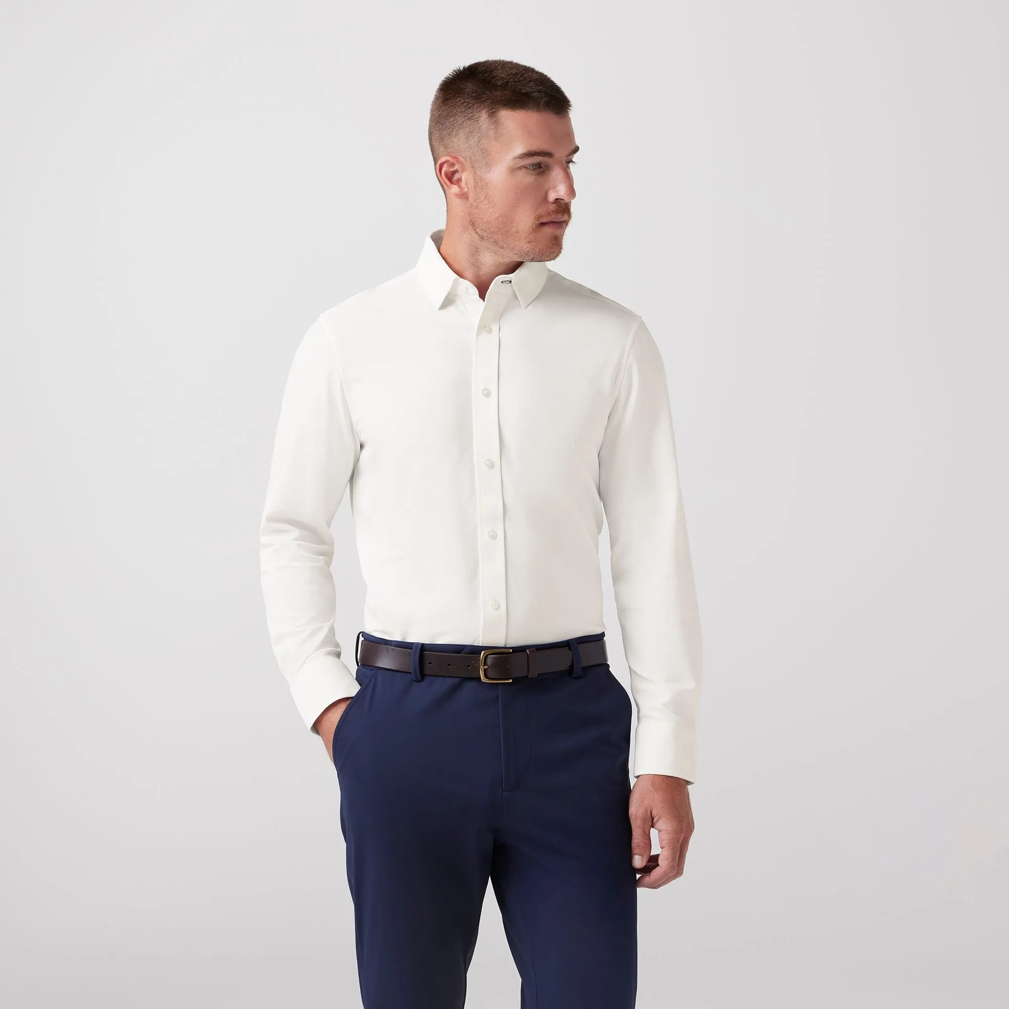 Bateman Long Sleeve Shirt in White Twill