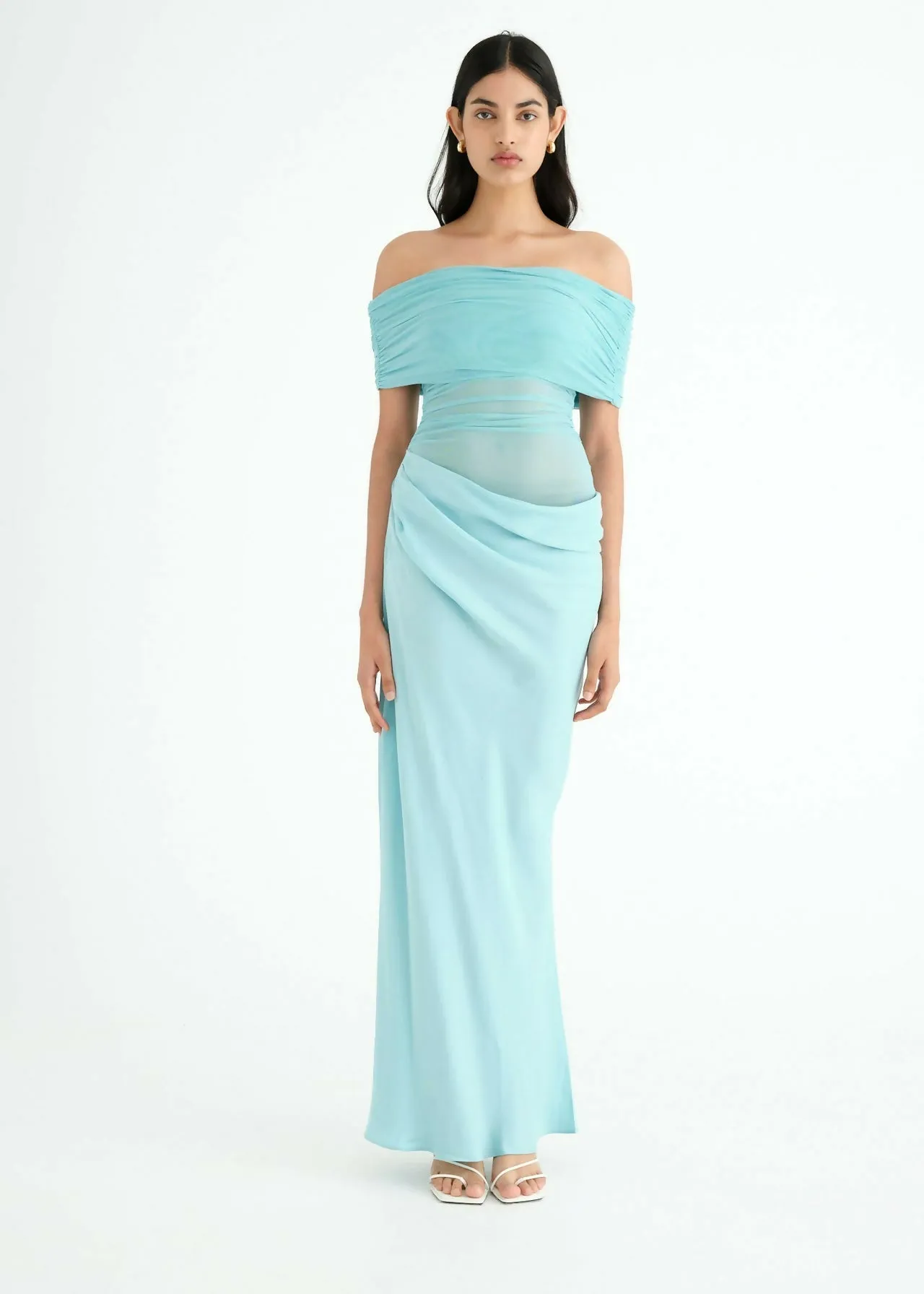 Benni Nico Off Shoulder Maxi Dress in Aquamarine