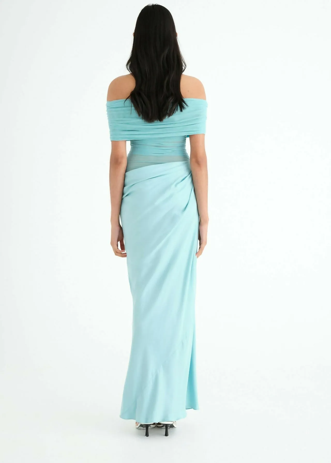 Benni Nico Off Shoulder Maxi Dress in Aquamarine