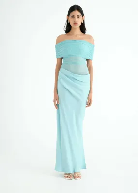 Benni Nico Off Shoulder Maxi Dress in Aquamarine
