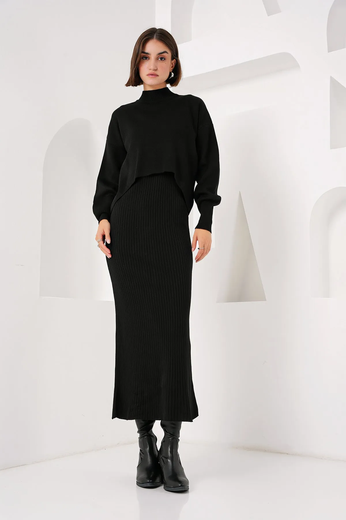 BGD Women Knit Dress Sweater Set - Black - Avondale