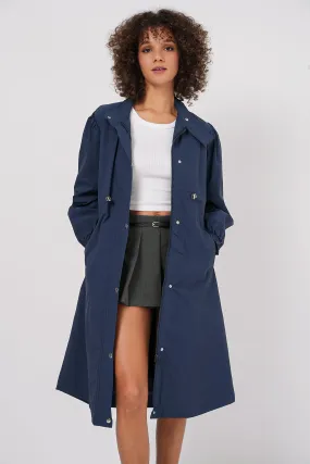 BGD Women Lined Long Trench Coat - Navy - Ocuilan de Arteaga