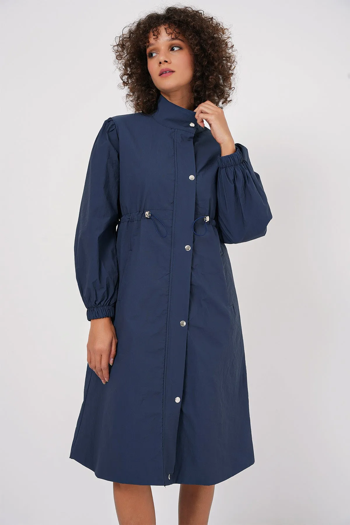 BGD Women Lined Long Trench Coat - Navy - Ocuilan de Arteaga