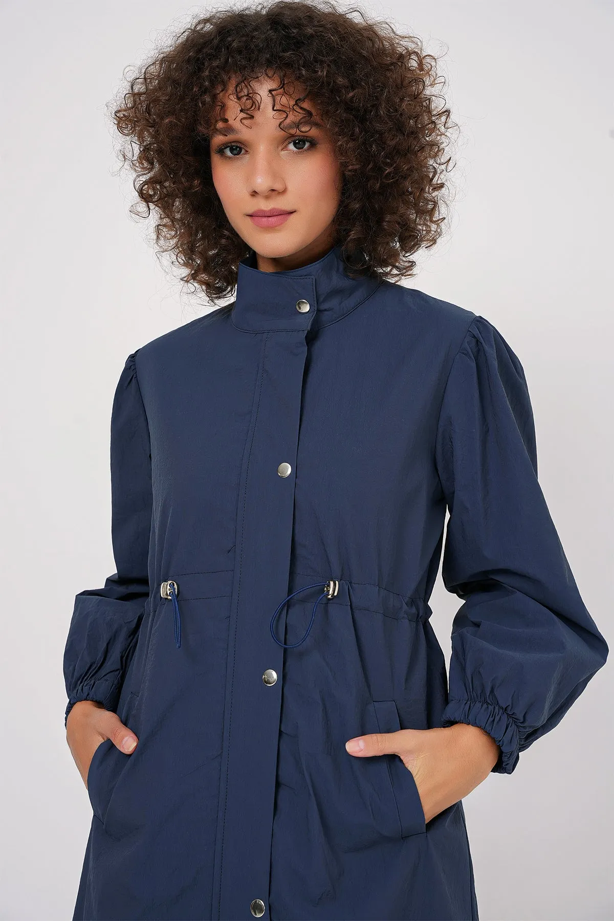 BGD Women Lined Long Trench Coat - Navy - Ocuilan de Arteaga