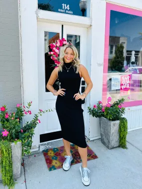 BLACK BODY CON SWEATER DRESS