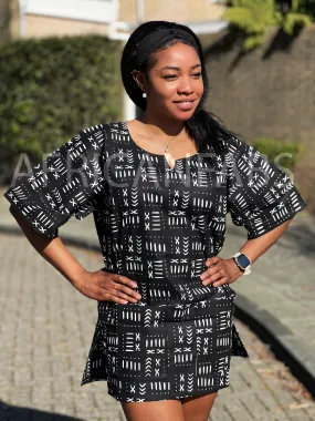 Black Bogolan Dashiki Shirt / Dashiki Dress - African print top - Unisex