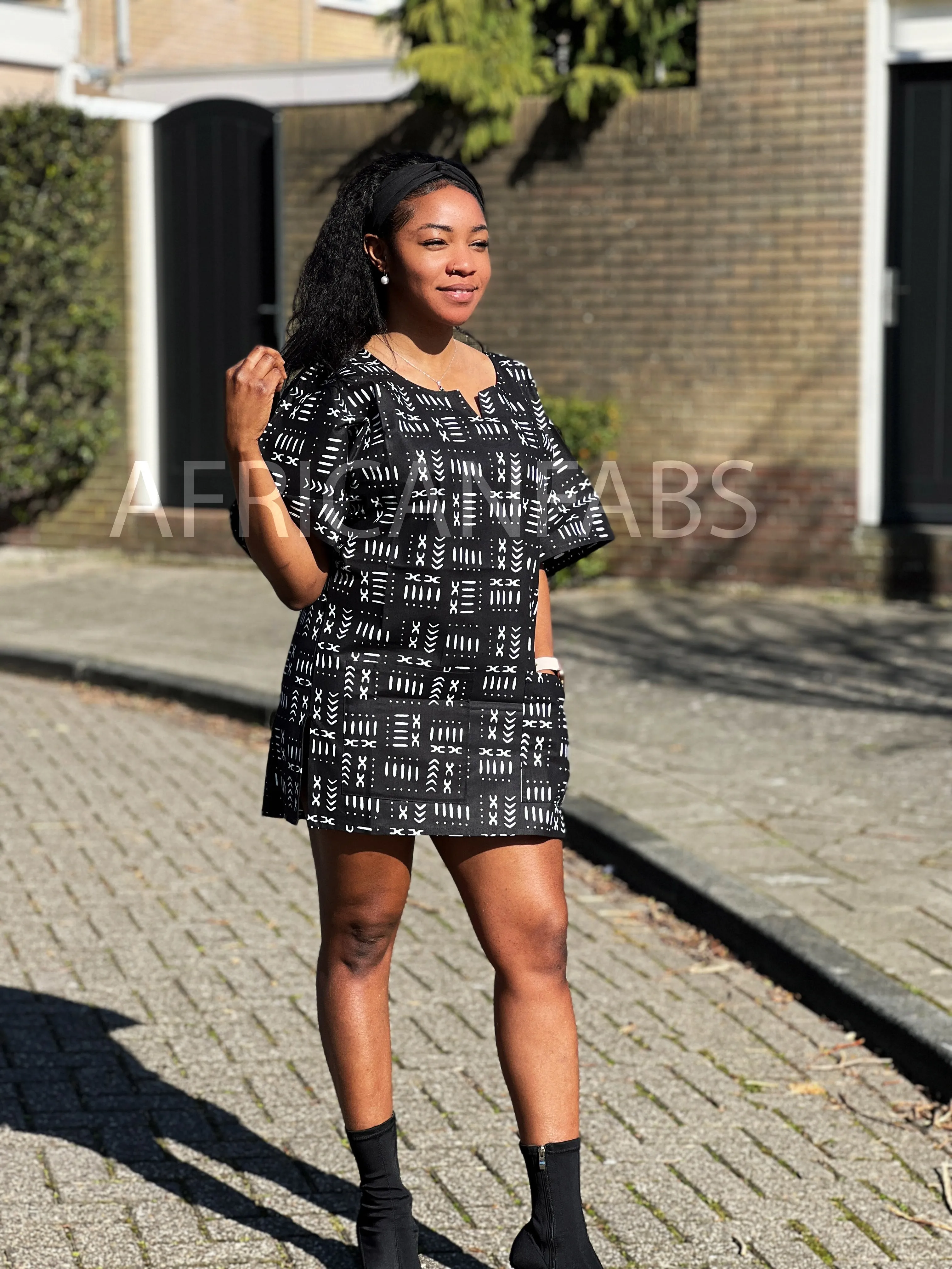Black Bogolan Dashiki Shirt / Dashiki Dress - African print top - Unisex
