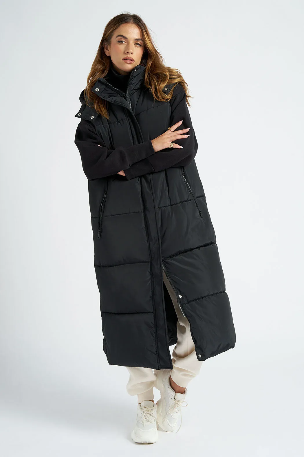 Black Longline Puffer Gilet