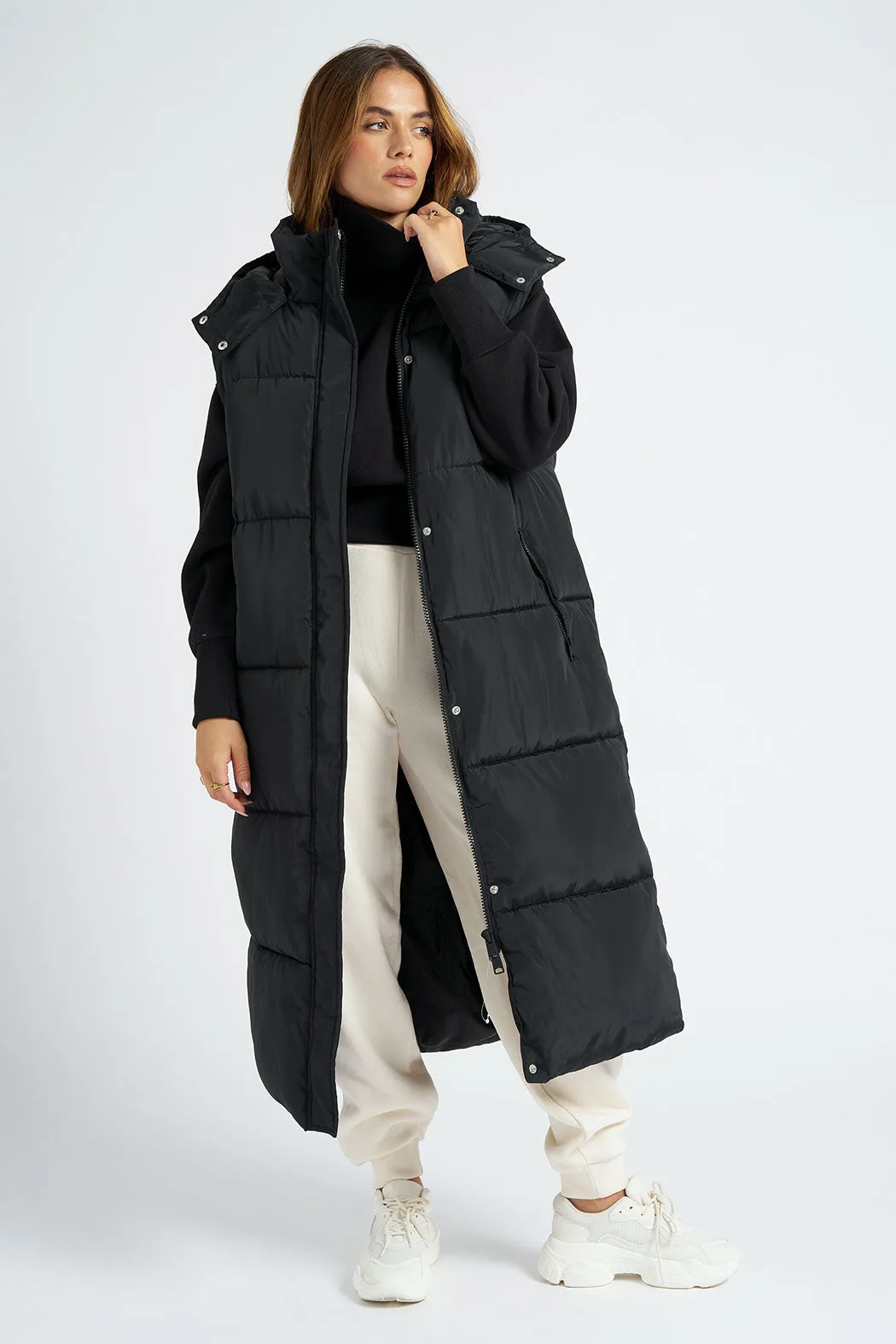 Black Longline Puffer Gilet