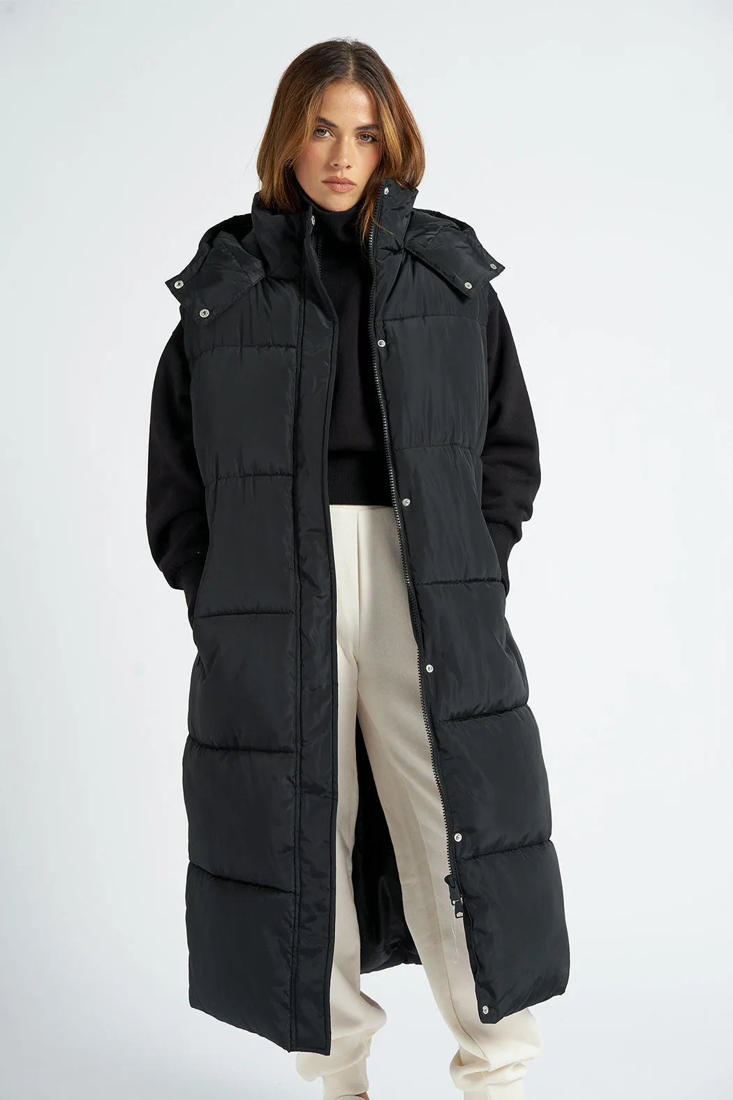 Black Longline Puffer Gilet
