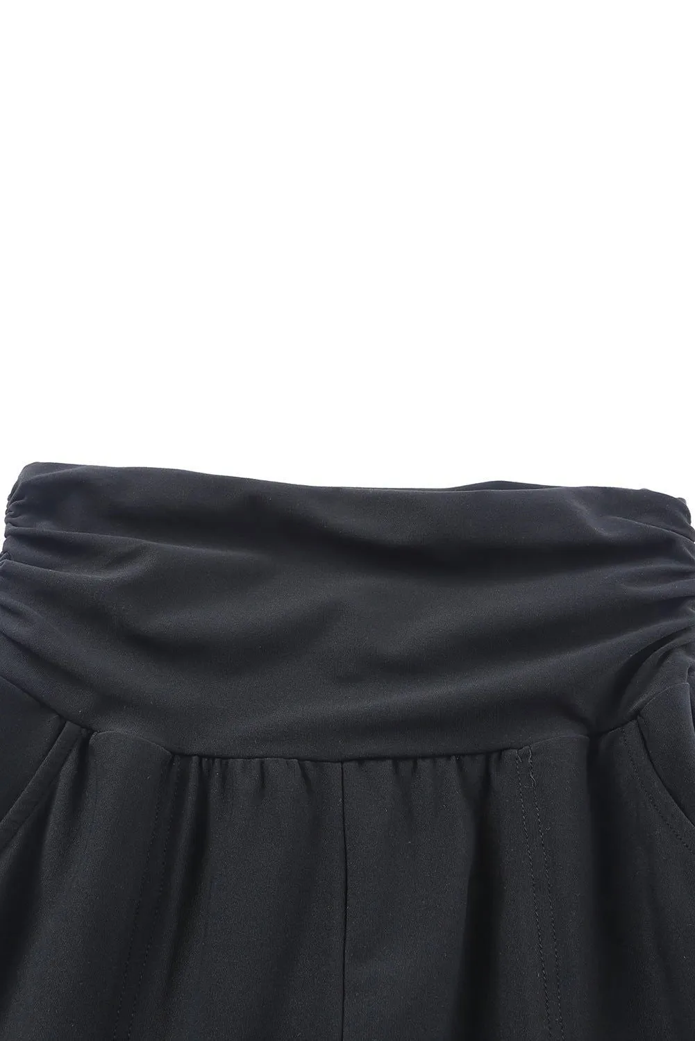 Black Pleated Casual Pocket High Waisted Leggings