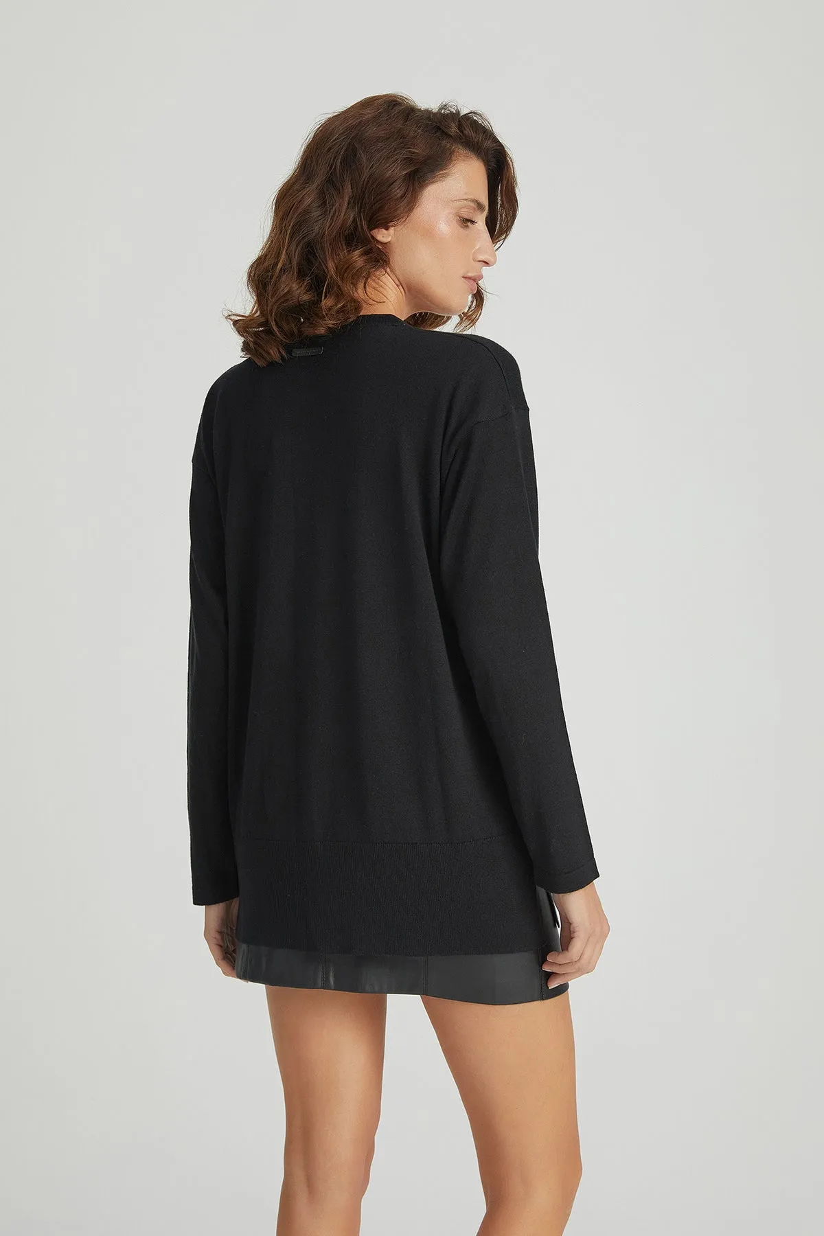 Black Zoe Silk Cashmere V Neck Cardigan