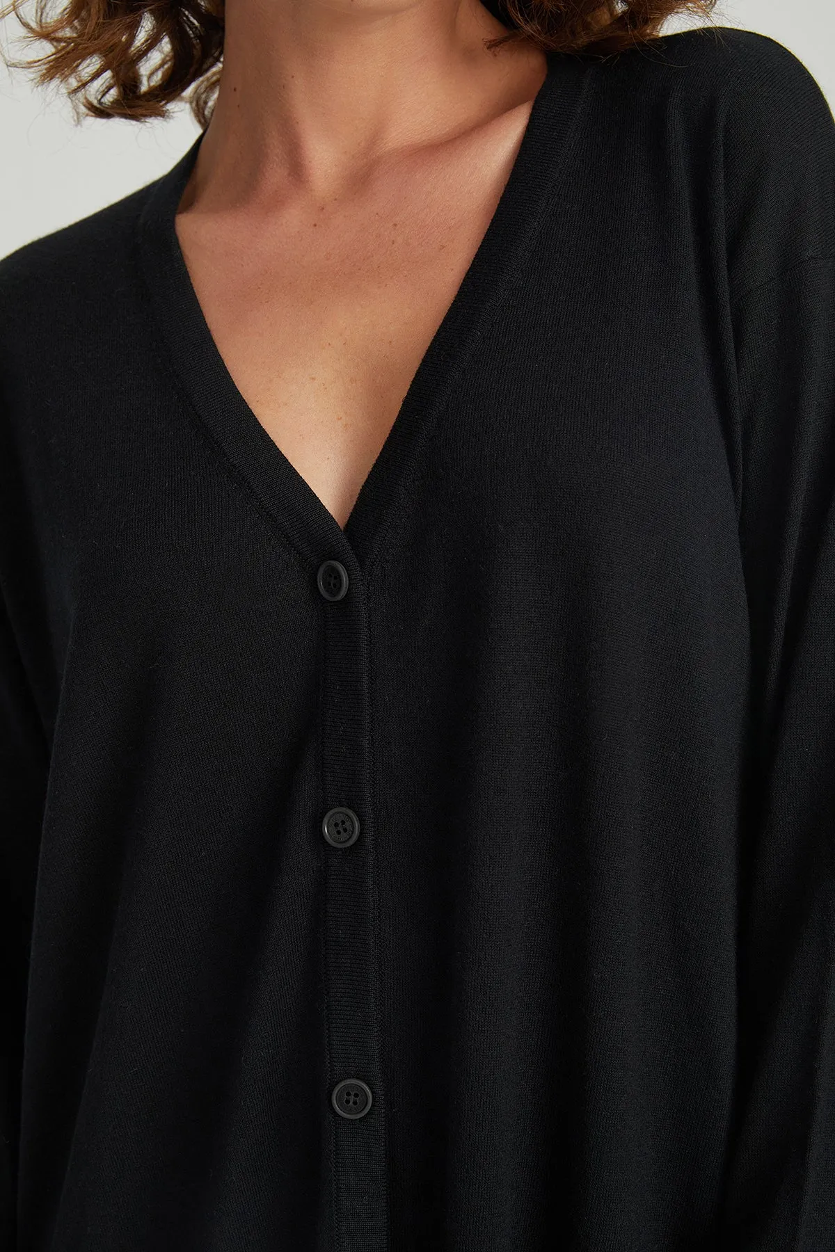 Black Zoe Silk Cashmere V Neck Cardigan